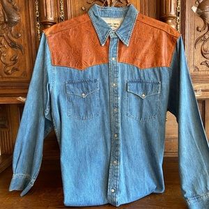 Men's Denim and Brown Western Shirt
